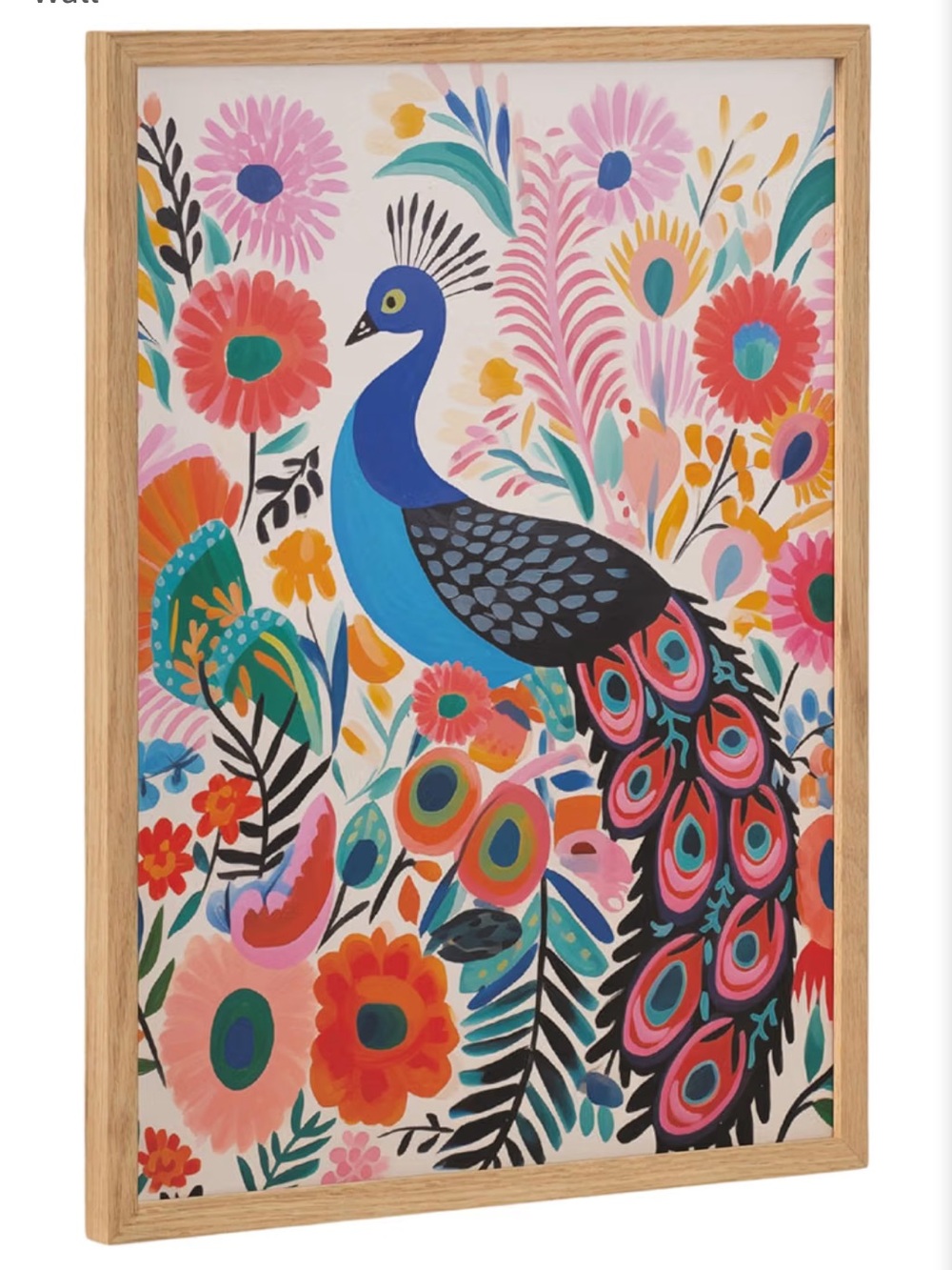 KATE & LAUREL Colorful Peacock Floral Art Print - Blue & Pink